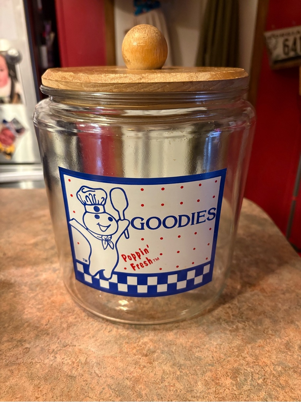 Vintage pillsbury Glass Cookie Jar with Wooden Lid